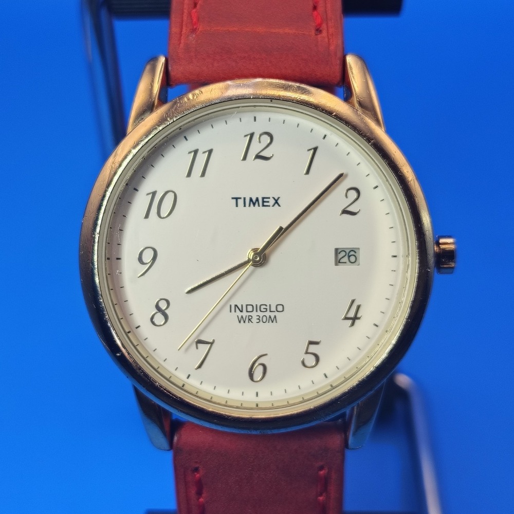Vintage‎ 2007 Timex Date 35mm Men's Quartz Watch Leather Strap Deployment Clasp